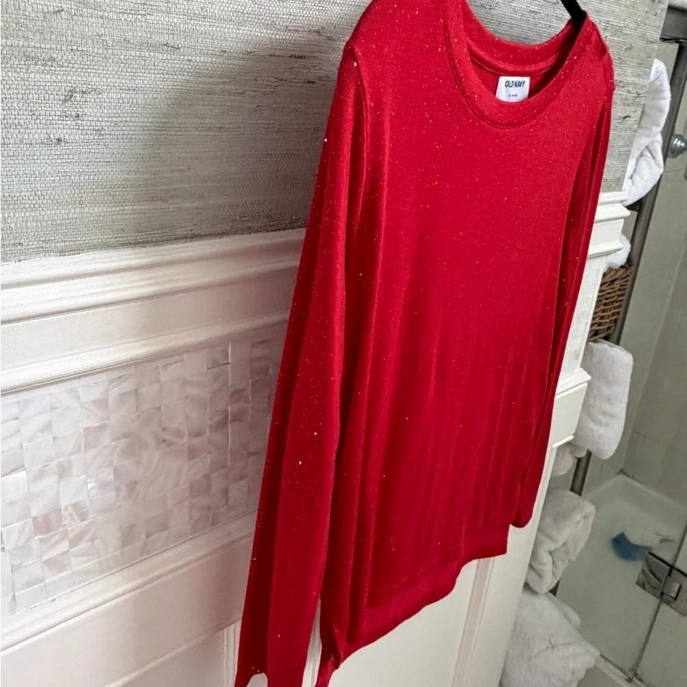Girls XL 14 16 Old Navy Red Long Sleeve Tee glitter sparkle metallic top tee